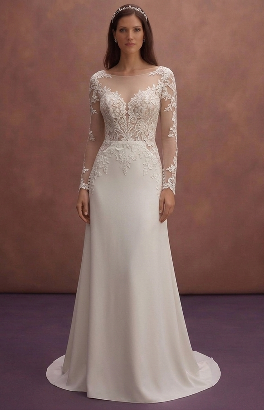 White Lace Wedding Dress with Long Sleeve Elegance