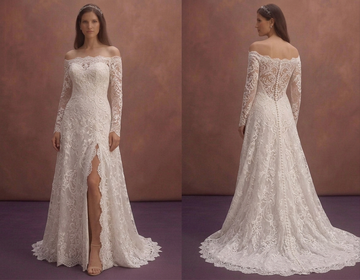 White Lace Wedding Dress with Romantic Off Shoulder Neckline