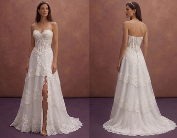 White Lace Wedding Dress with Structured Corset Elegance