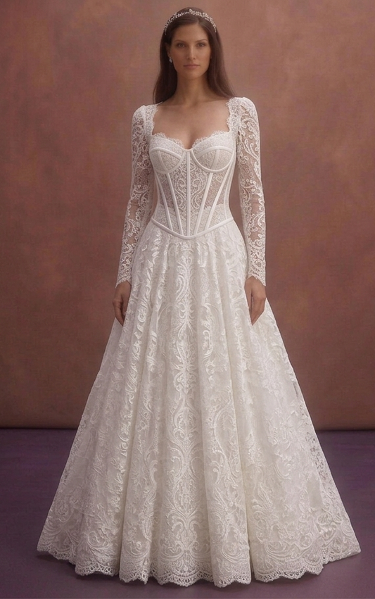 White Lace Wedding Dress with Structured Corset Top