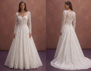 White Lace Wedding Dress with Structured Corset Top