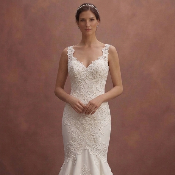 White Mermaid Bridal Dress with Open Back Lace Detail