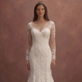 White Mermaid Bridal Dress with Open Back Lace Detail