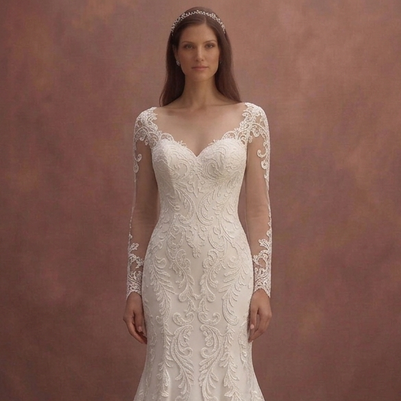 White Mermaid Bridal Dress with Open Back Lace Detail