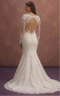 White Mermaid Bridal Dress with Open Back Lace Detail