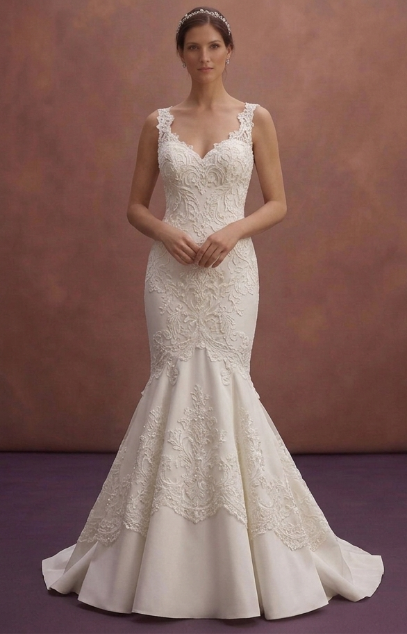 White Mermaid Bridal Dress with Open Back Lace Detail