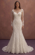 White Mermaid Bridal Dress with Open Back Lace Detail