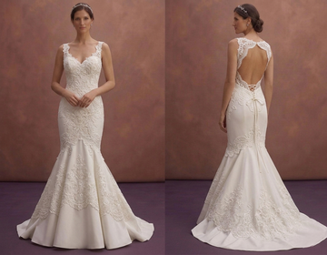 White Mermaid Bridal Dress with Open Back Lace Detail
