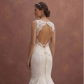 White Mermaid Bridal Dress with Open Back Lace Detail