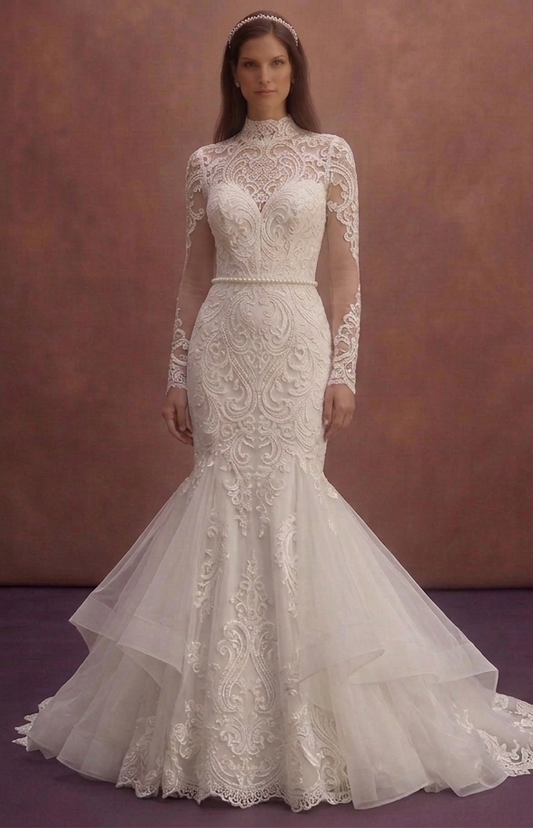 White Mermaid Bridal Gown with Elegant Lace Back