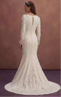 White Mermaid Wedding Dress with Elegant Long Sleeves
