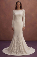 White Mermaid Wedding Dress with Elegant Long Sleeves