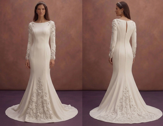 White Mermaid Wedding Dress with Elegant Long Sleeves