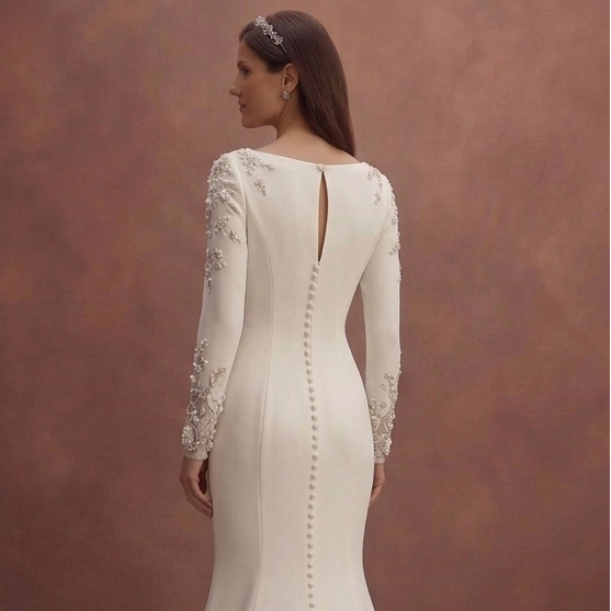 White Mermaid Wedding Dress with Elegant Long Sleeves