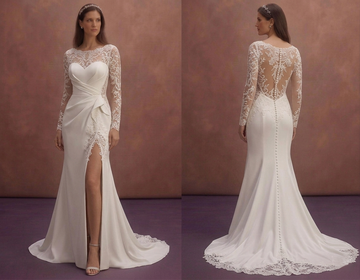 White Mermaid Wedding Dress with Illusion Lace Sleeves