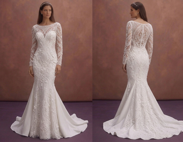 White Mermaid Wedding Dress with Long Lace Sleeves
