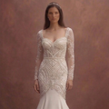 White Mermaid Wedding Dress with Pearl Embellished Bodice