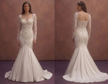 White Mermaid Wedding Dress with Pearl Embellished Bodice