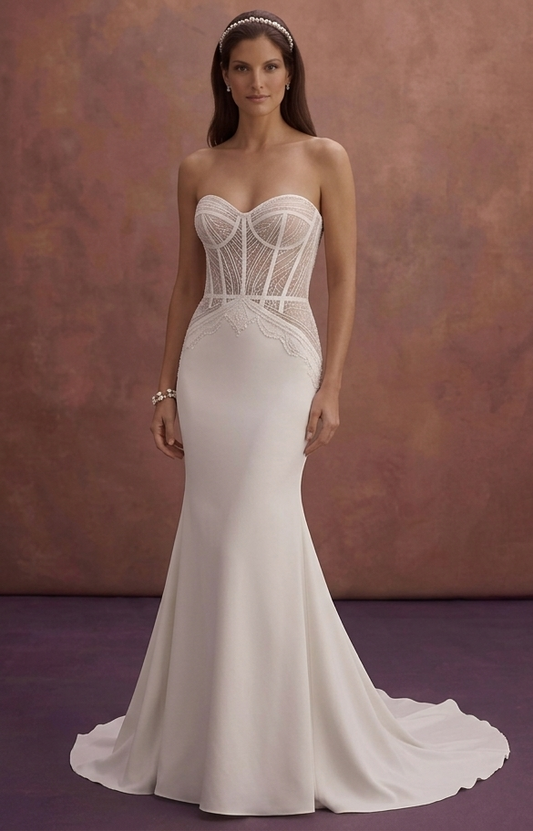 White Mermaid Wedding Dress with Sheer Corset Top