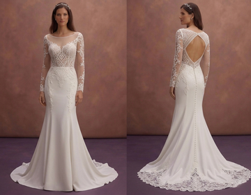 White Mermaid Wedding Dress with Sheer Lace Sleeves
