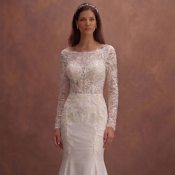 White Mermaid Wedding Dress with Sparkle Embellished Lace