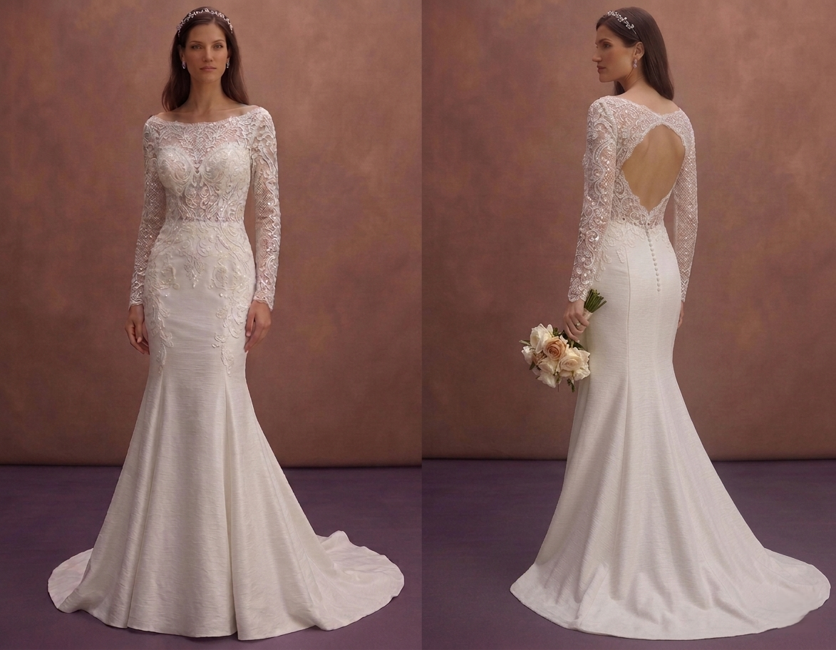 White Mermaid Wedding Dress with Sparkle Embellished Lace
