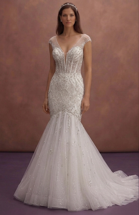 White Mermaid Wedding Dress with Sparkle Embellishments