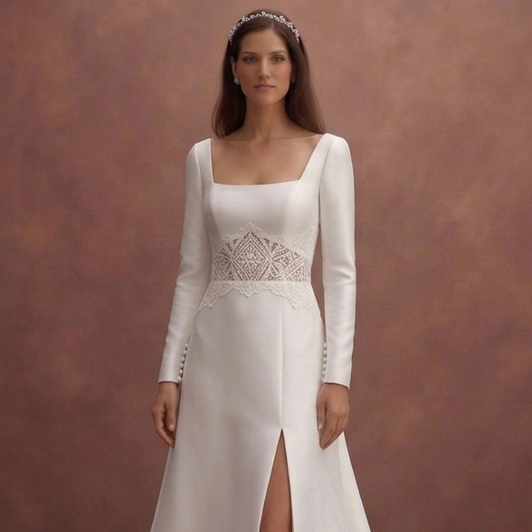 White Mikado Bridal Dress with Clean Tailored Shape