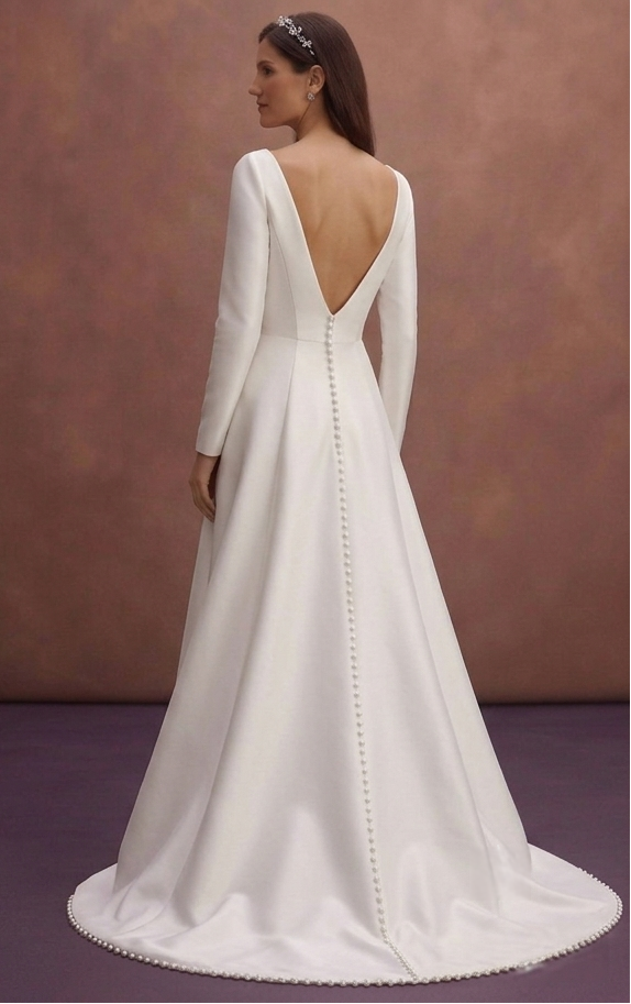 White Mikado Bridal Dress with Clean Tailored Shape
