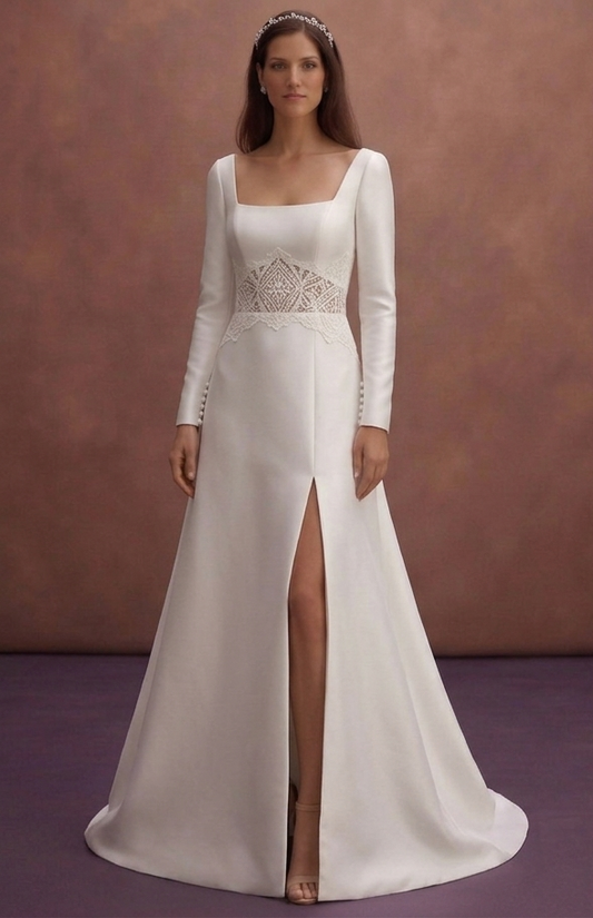 White Mikado Bridal Dress with Clean Tailored Shape