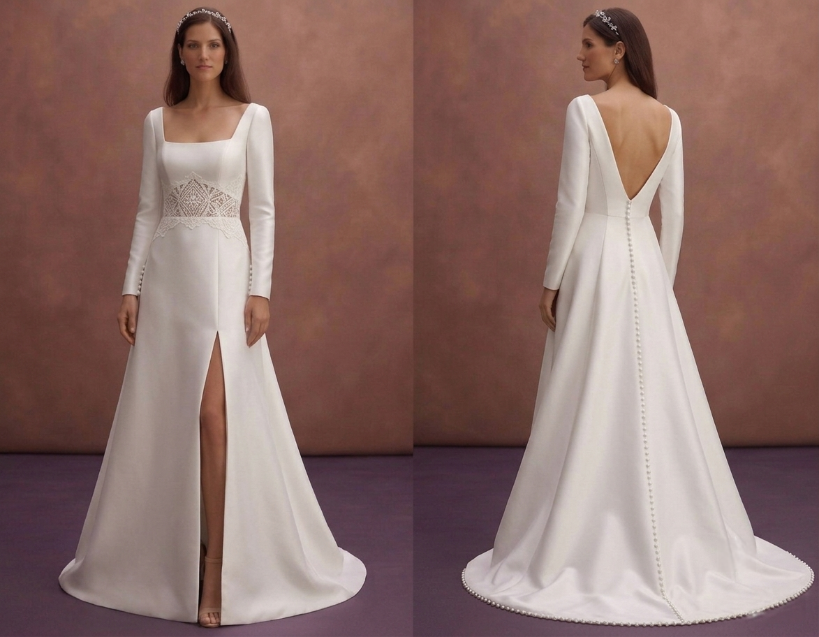 White Mikado Bridal Dress with Clean Tailored Shape