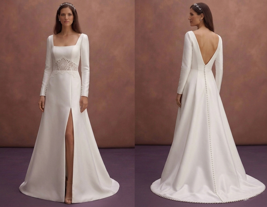 White Mikado Bridal Dress with Clean Tailored Shape
