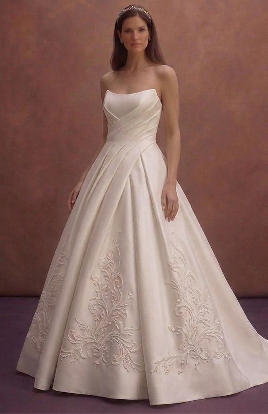White Mikado Wedding Dress with Structured Ball Gown Shape