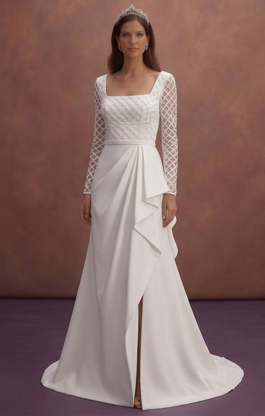 White Minimal Bridal Dress with Sleek Square Neckline