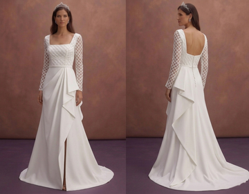 White Minimal Bridal Dress with Sleek Square Neckline