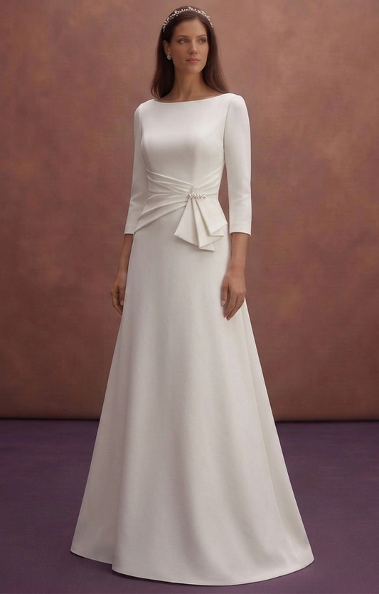 White Minimal Crepe Wedding Dress with Open Back