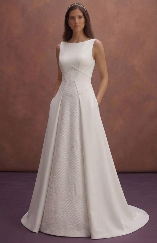 White Minimal Wedding Dress with Clean Contemporary Lines