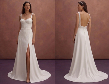 White Minimal Wedding Dress with Side High Slit