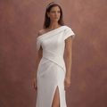 White Minimal Wedding Dress with Side Slit Feature