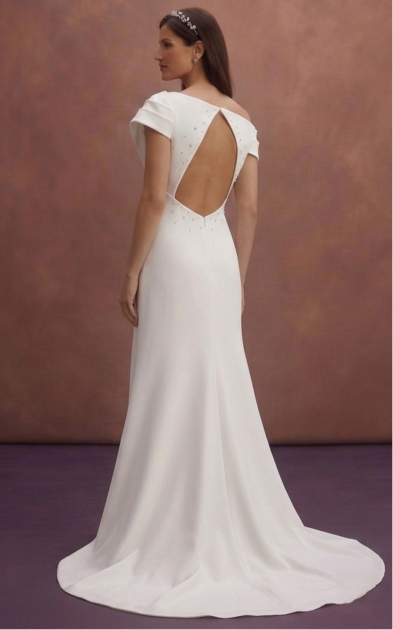 White Minimal Wedding Dress with Side Slit Feature