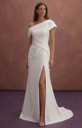 White Minimal Wedding Dress with Side Slit Feature