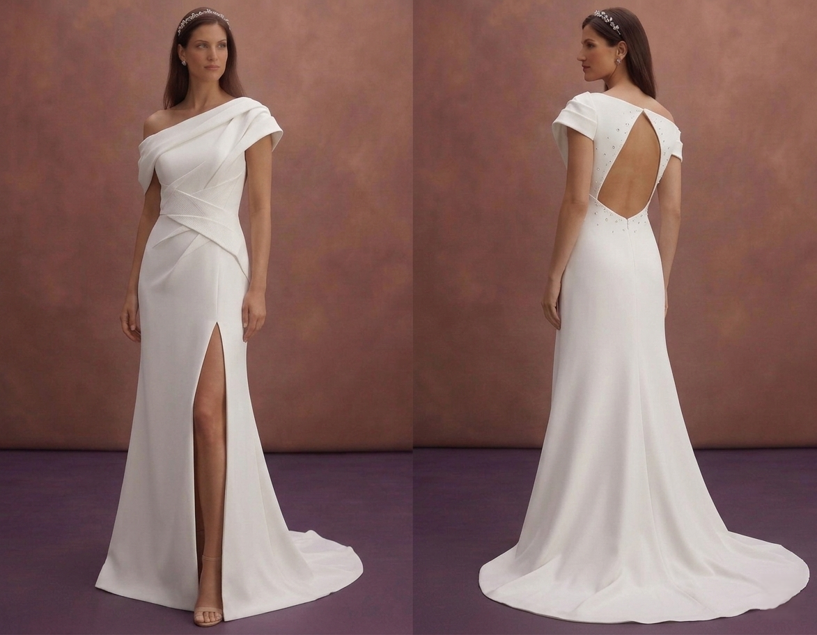 White Minimal Wedding Dress with Side Slit Feature