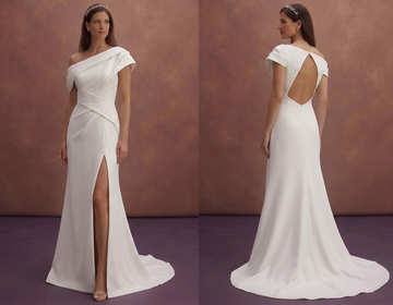White Minimal Wedding Dress with Side Slit Feature