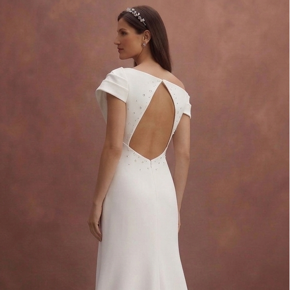 White Minimal Wedding Dress with Side Slit Feature