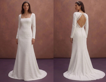 White Minimal Wedding Dress with Square Neck Design
