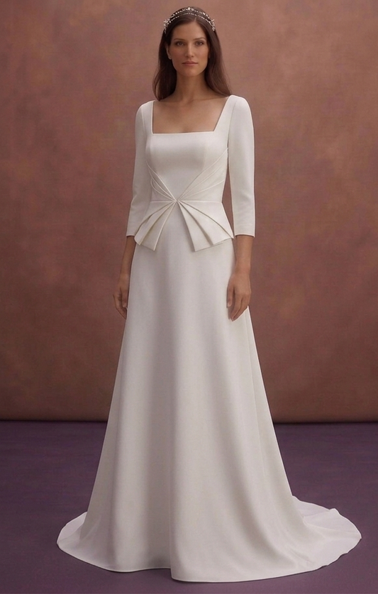 White Minimal Wedding Dress with Square Neckline