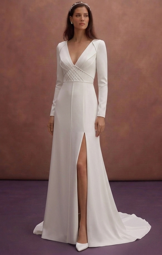 White Minimalist Wedding Dress with Clean Straight Cut