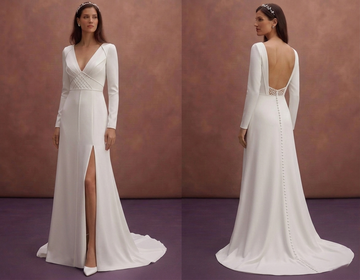 White Minimalist Wedding Dress with Clean Straight Cut