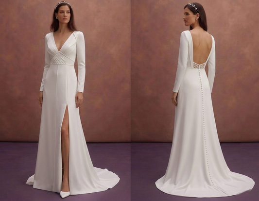 White Minimalist Wedding Dress with Clean Straight Cut