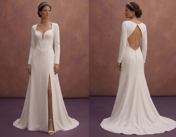 White Minimalist Wedding Dress with Open Back Design
